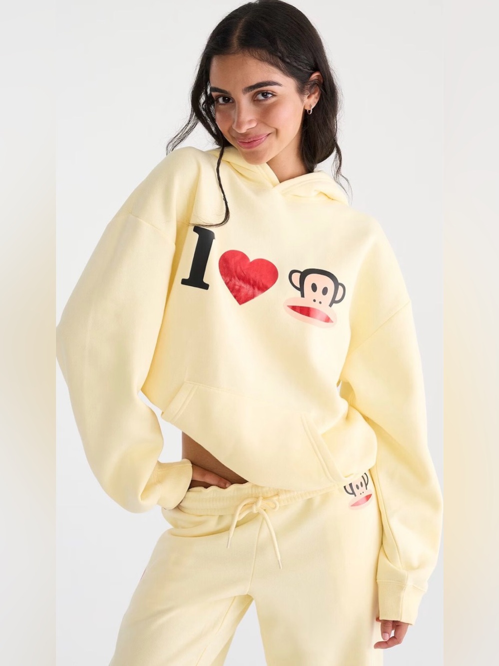Aeropostale Pale Yellow I Heart Monkey Graphic Hoodie